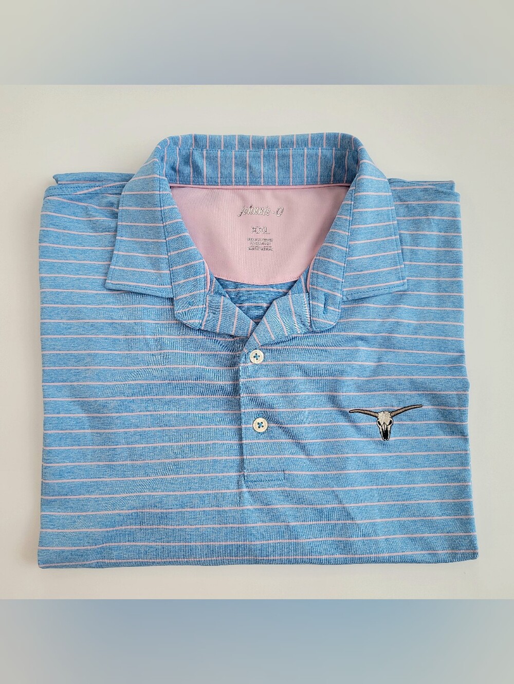 Johnnie-O Newton Polo Shirt Mens XXL Blue Stripe Bulls Bay Golf Course LOGO